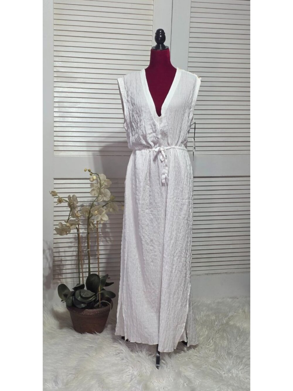 NWT Robin Piccone Womens White Stretch Cotton Fiona Cover Up Jumsuit Size L 3868